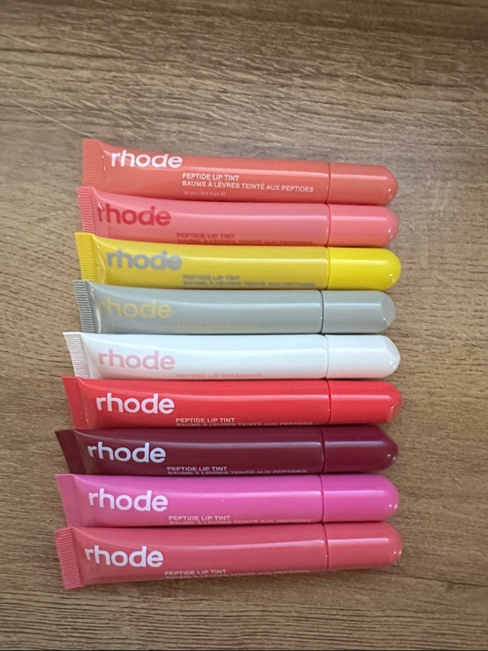 RHODE Peptide Lip Tint Set in Coral, Pink, Yellow, White, Gray, Berry